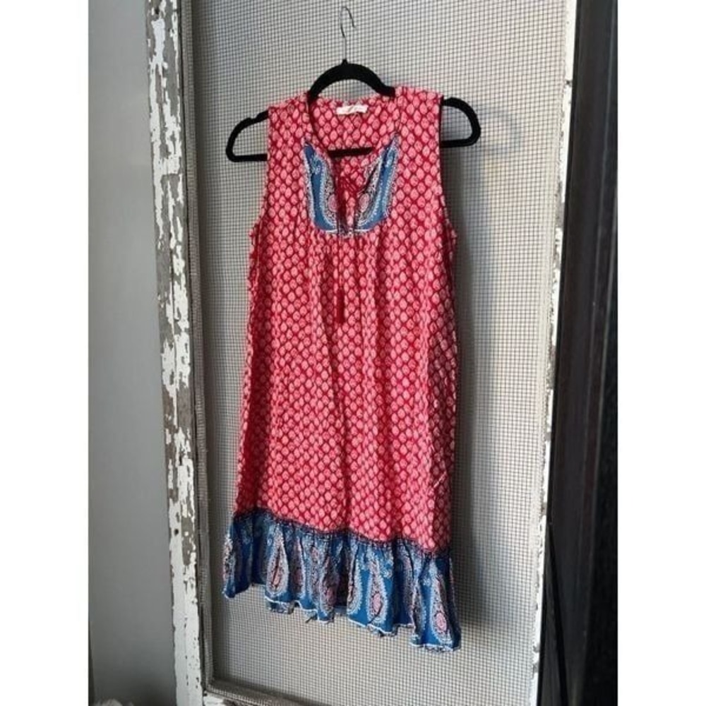 Beach Lunch Lounge Dress Womens XS Sleeveless Tiana Boho Paisley Red Blue